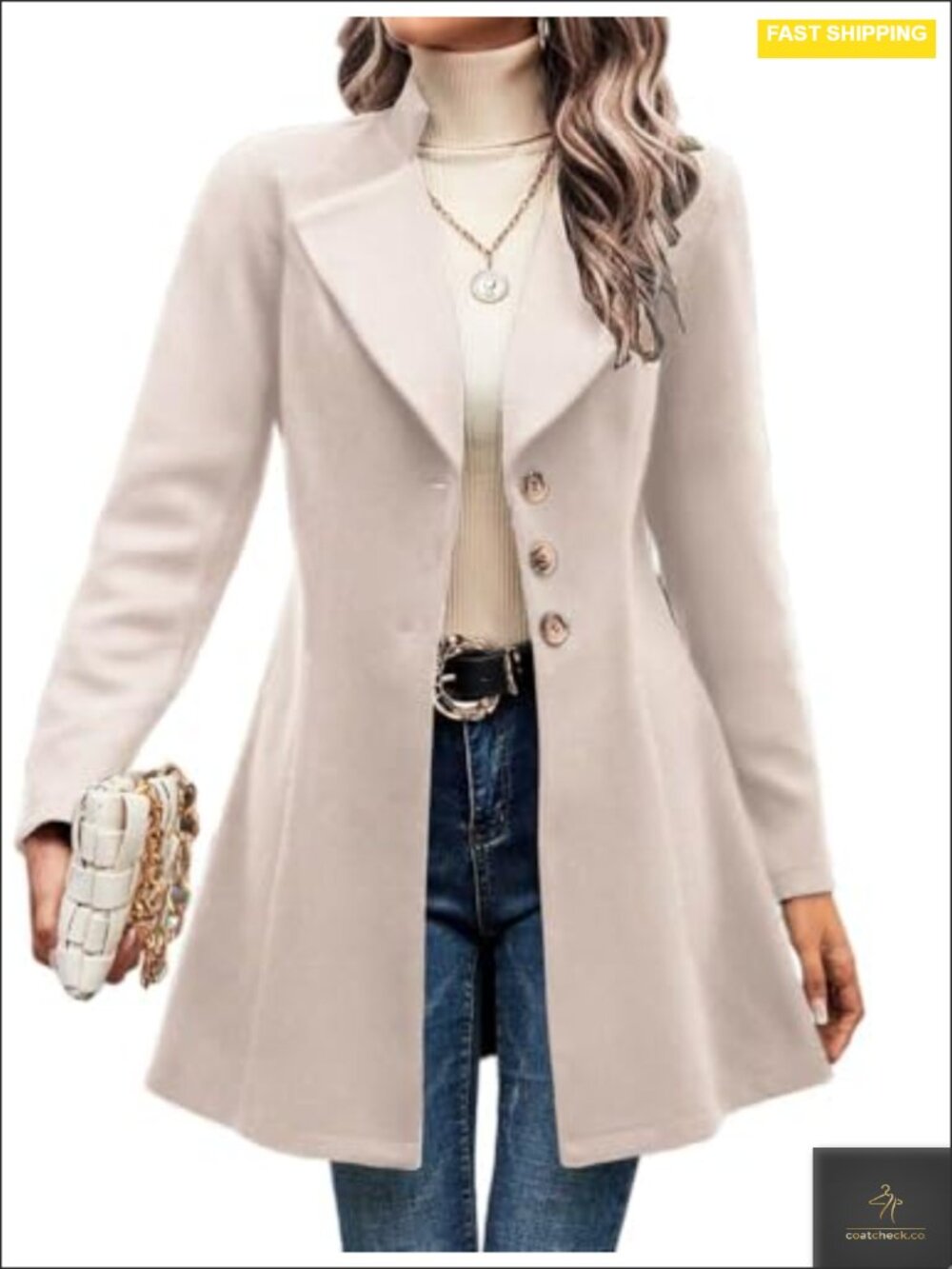 Women's Wool Blend Pea Coat Long Sleeve Notch Lapel Winter Jacket